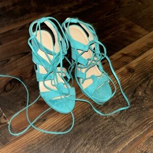 Teal lace up heels size 7.5 women’s new 6 inch heel